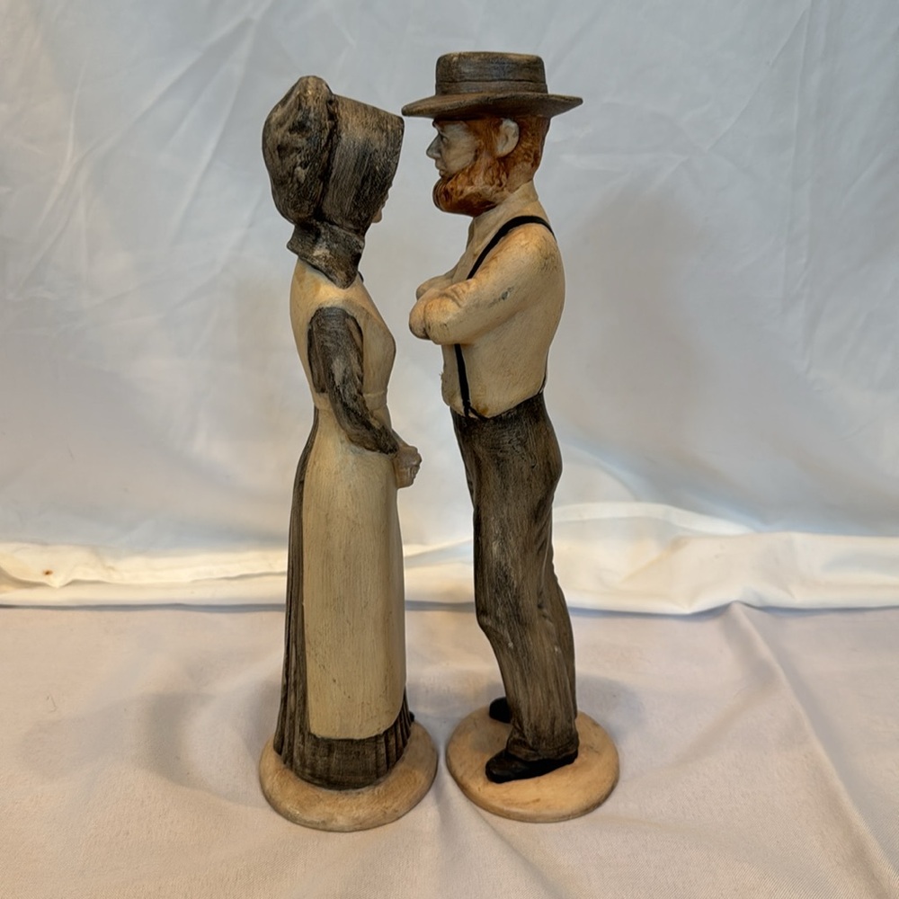 Vintage Hand Painted Ceramic Amish Man & Woman Figurines 11” Tall - Picture 4 of 7